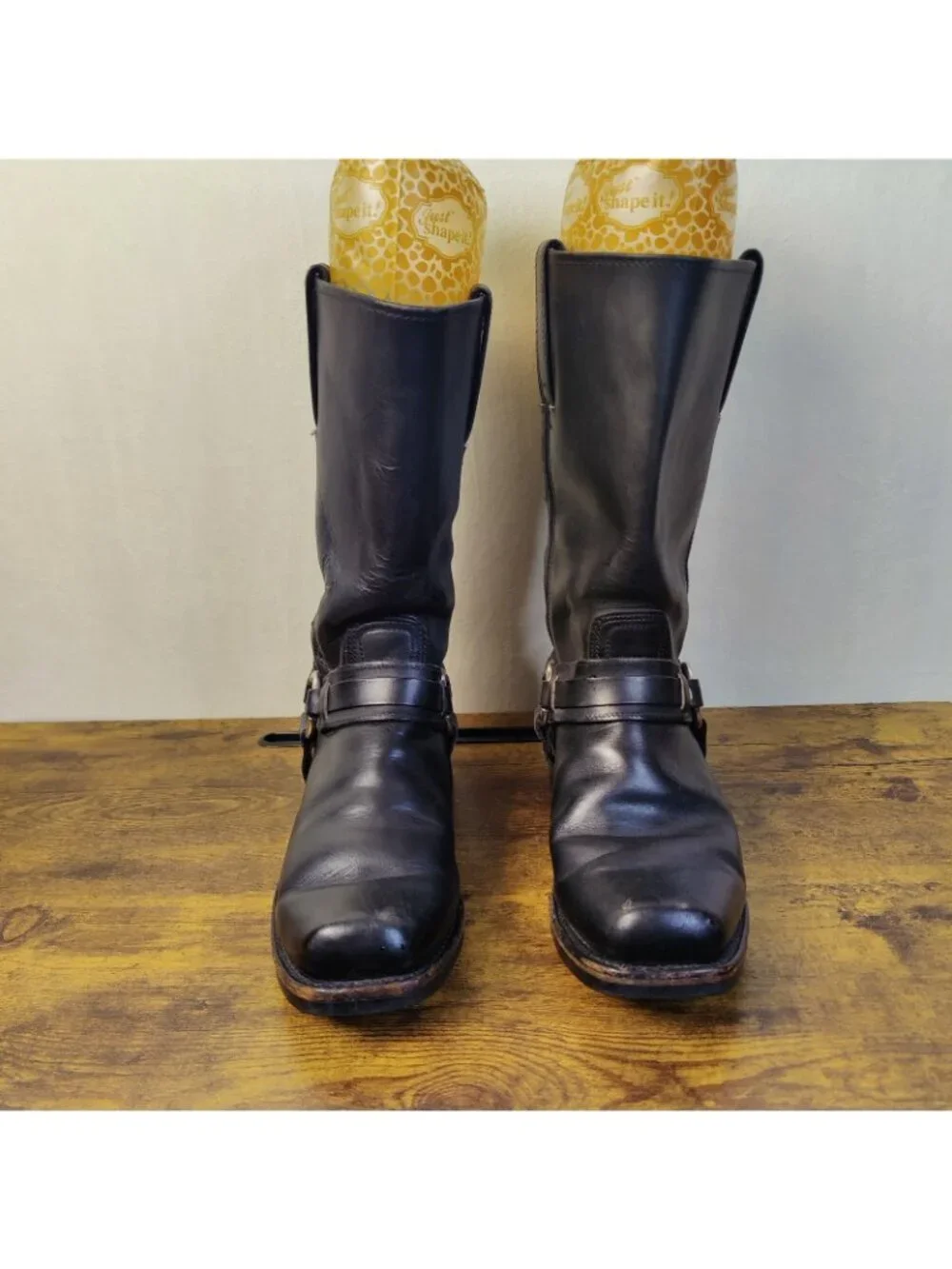 FRYE 10M Harness Boots Black Leather USA Biker MOTO Neoprene Oil Resistant